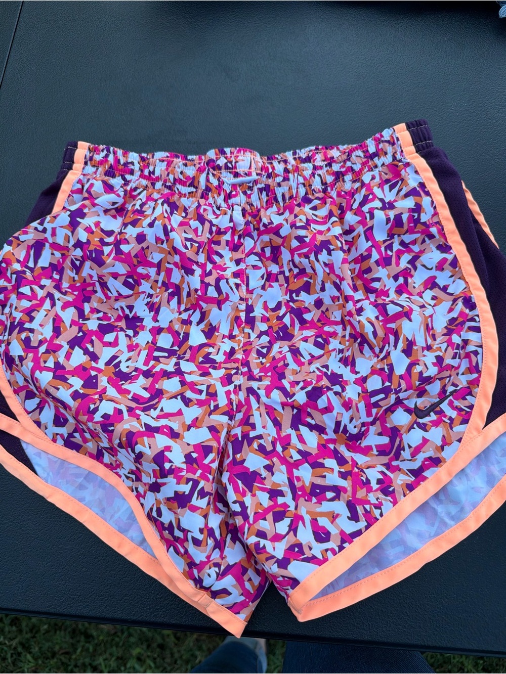 Nike Women’s Pink, Orange & White Abstract Print Athletic Shorts